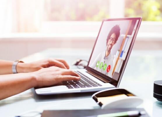 remote employee conduct, video conference call from a laptop